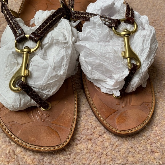 COACH Python Leather Brown and Gold Lobster Claw Thong Flat Sandal Size 5 1/2 - Picture 5 of 9